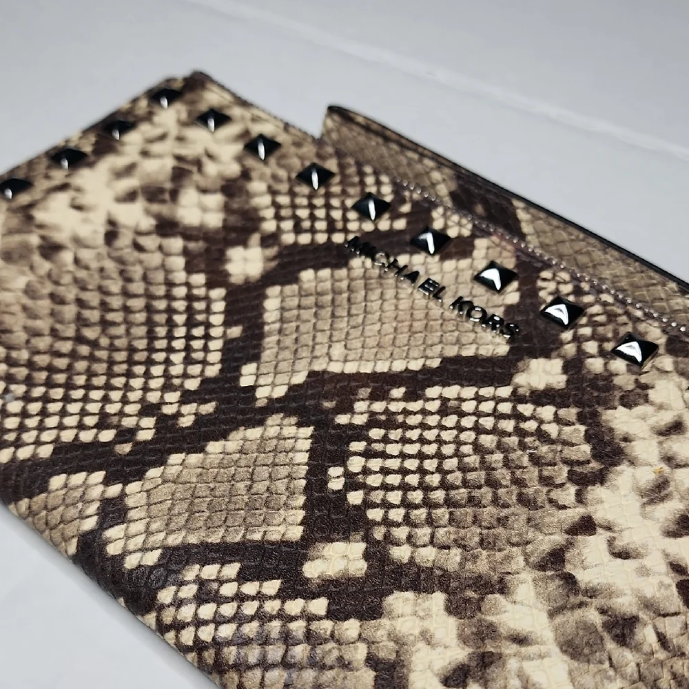 Michael Kors Brown Snake Print Studded Wristlet